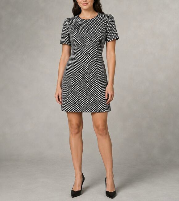 SPANX Dresses & Skirts - NWT SPANX Ponte Jacquard Plaid Mini Dress Black and White Size Medium